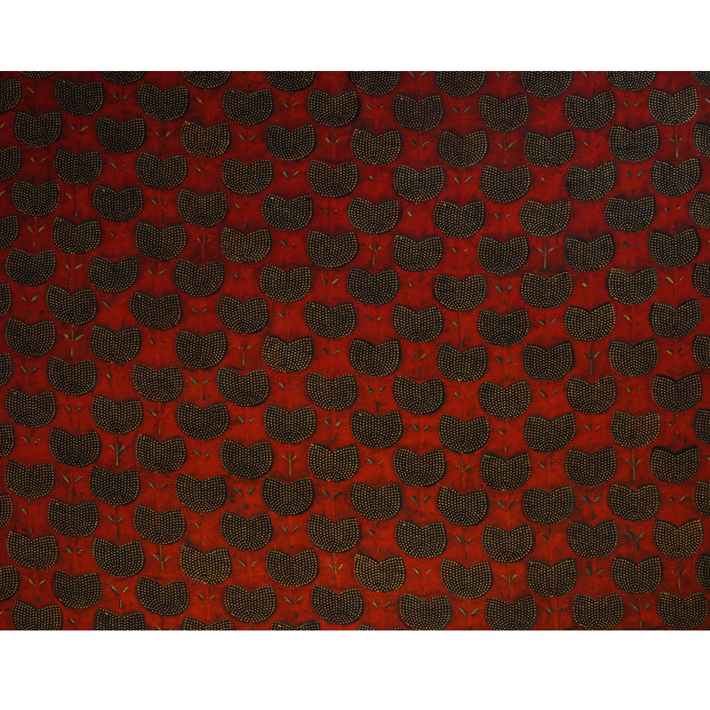 (Pre Cut 2.15 Mtr Piece) Red-Blue Handcrafted Ajrak Printed Modal Satin Fabric