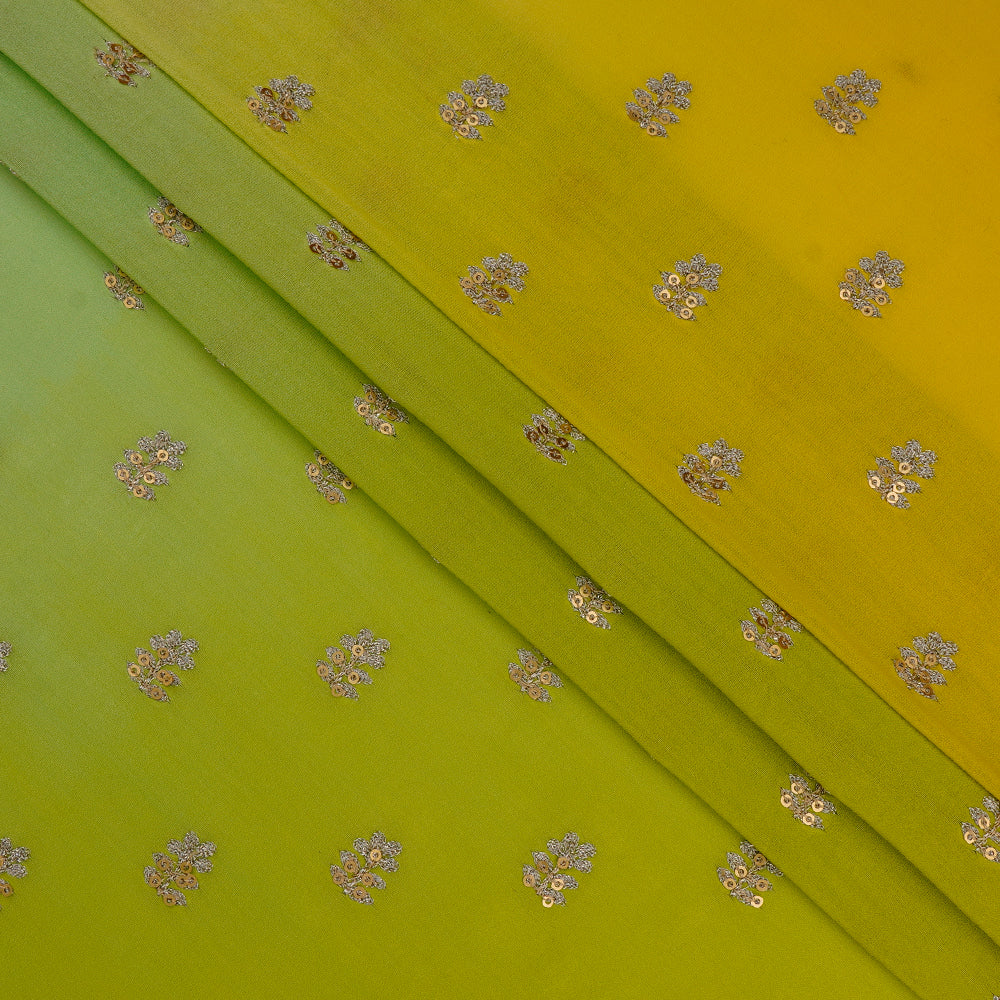 (Pre Cut 3.70 Mtr Piece) Multi Color Embroidered Ombre Dyed Pure Chanderi Fabric