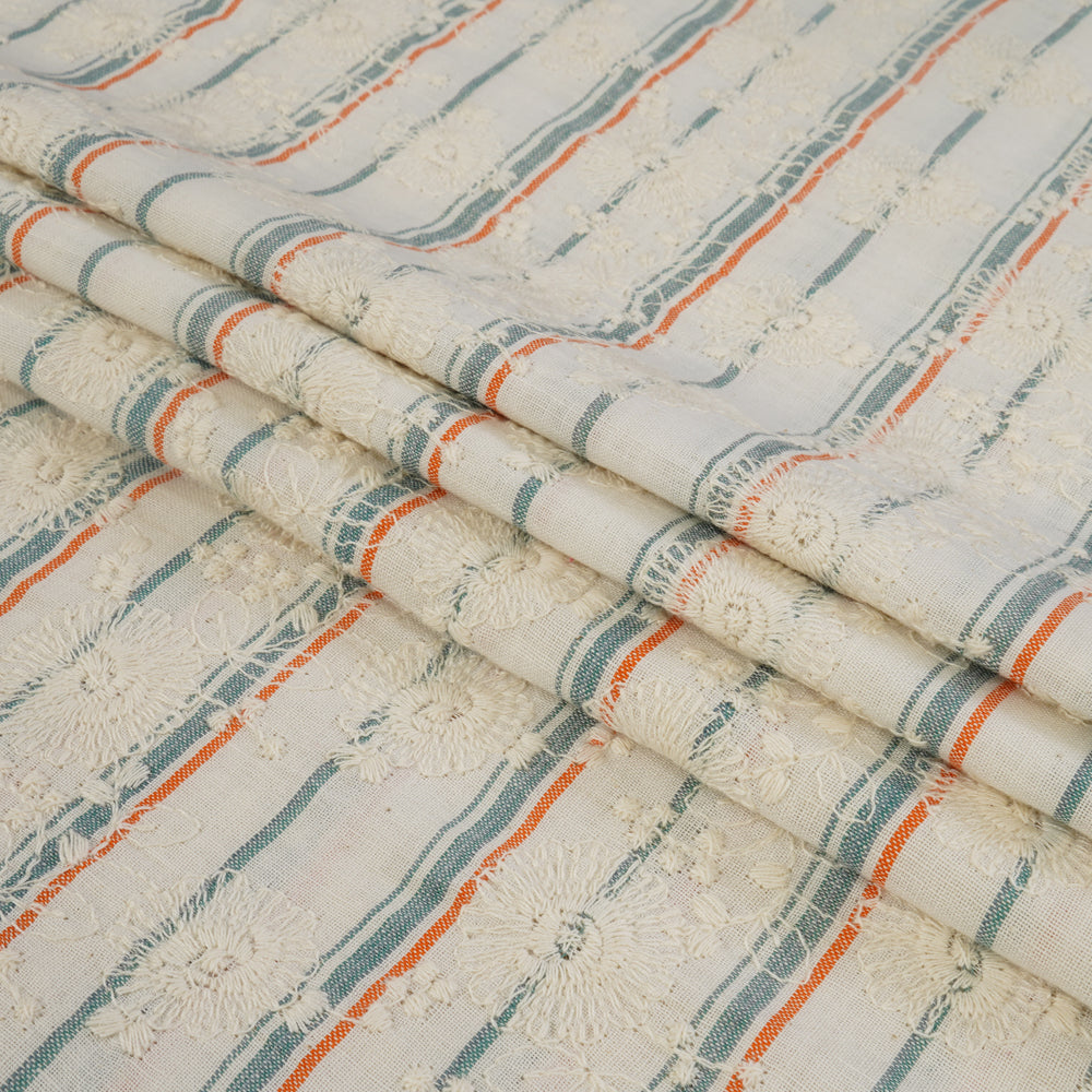(Pre Cut 1.80 Mtr Piece) White Color Embroidered Cotton Muslin Fabric