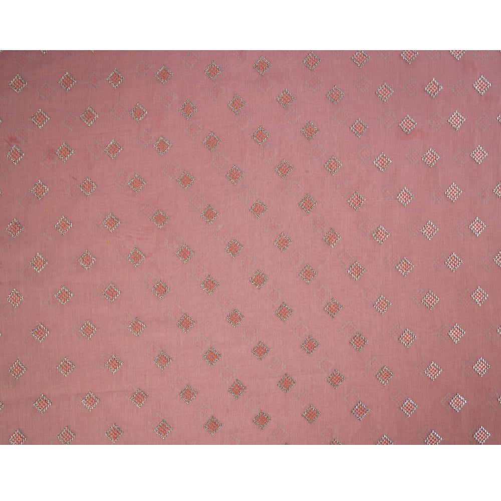 (Pre Cut 1.30 Mtr Piece) Baby Pink Color Embroidered Pure Chanderi Fabric