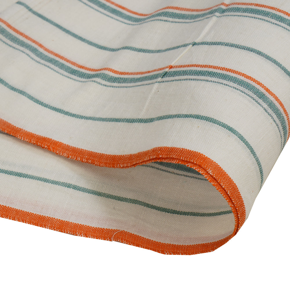 (Pre Cut 1.90 Mtr Piece) White Color Striped Cotton Muslin Fabric
