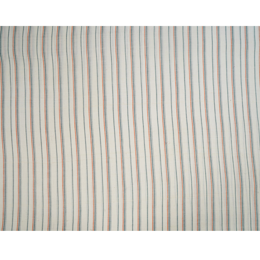 (Pre Cut 1.90 Mtr Piece) White Color Striped Cotton Muslin Fabric