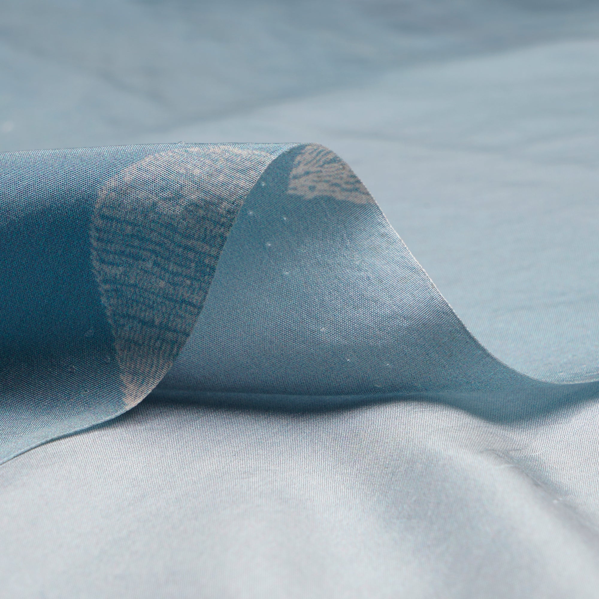 (Pre Cut 2.50 Mtr Piece) Cadet Blue Color Digital Printed Dupion Silk Fabric