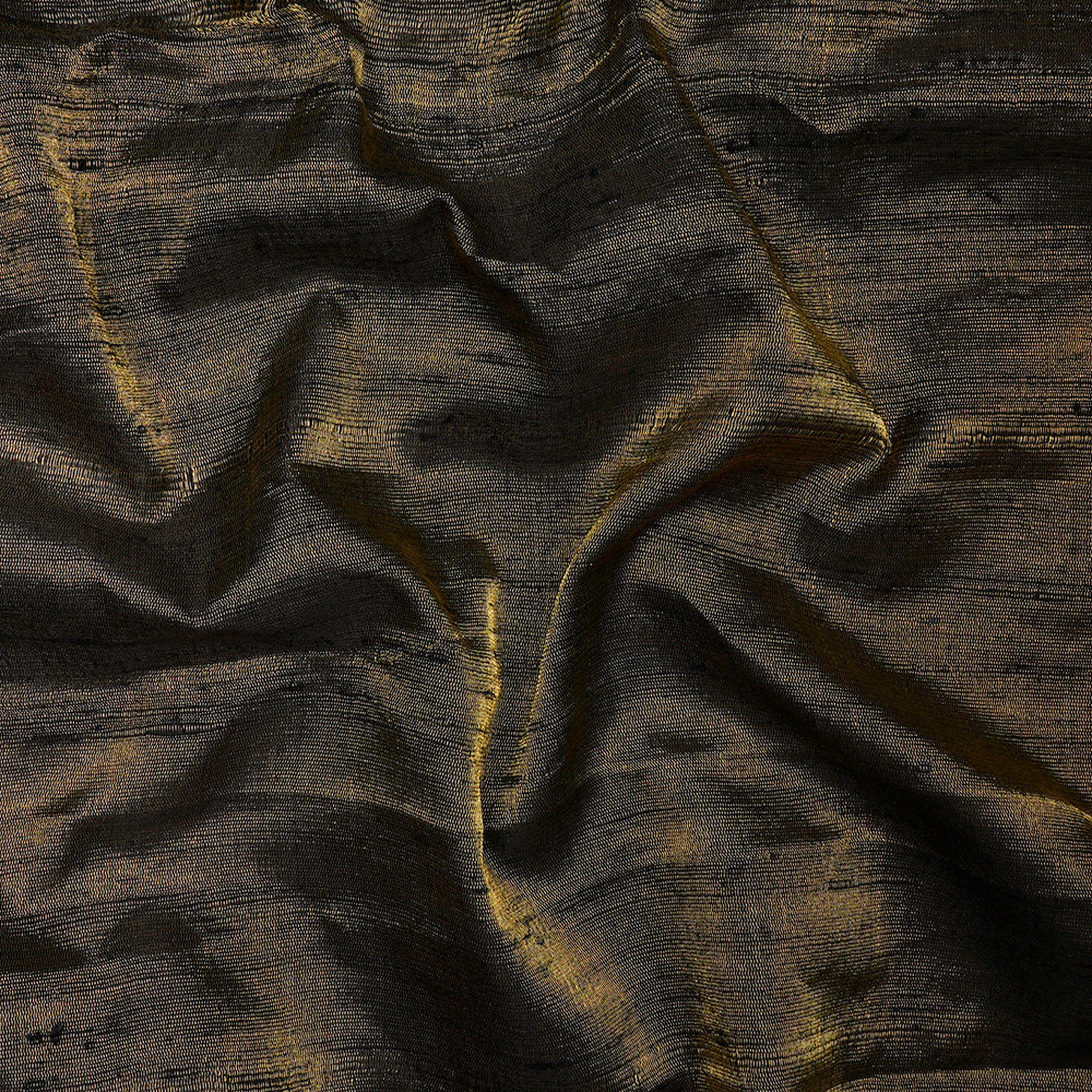 (Pre-Cut 1.55 Mtr) Black - Golden Color Dual Tone Blended Dupion Silk Fabric