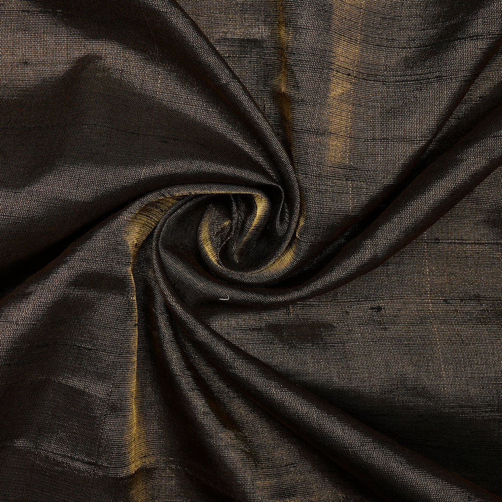 (Pre-Cut 3.40 Mtr) Black - Golden Color Dual Tone Blended Dupion Silk Fabric