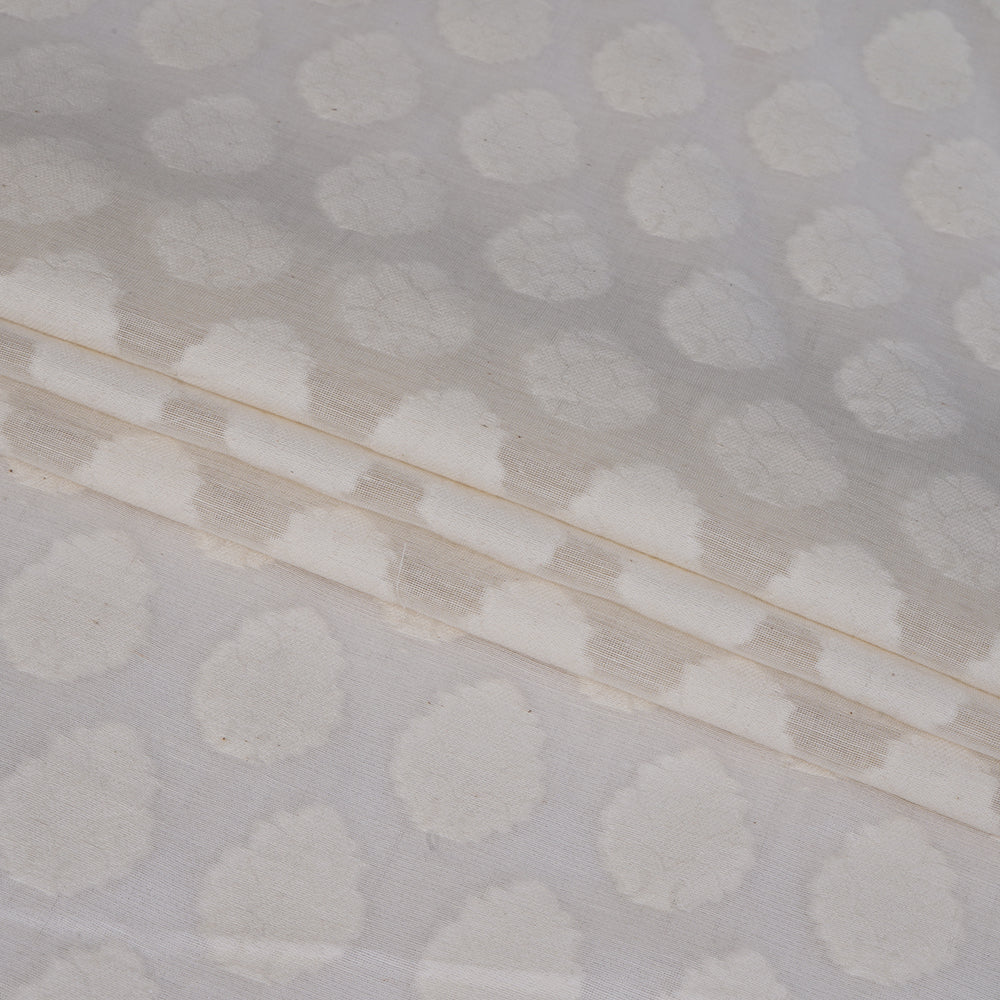 (Pre Cut 0.65 Mtr Piece) Cream Color Chanderi Jacquard Fabric