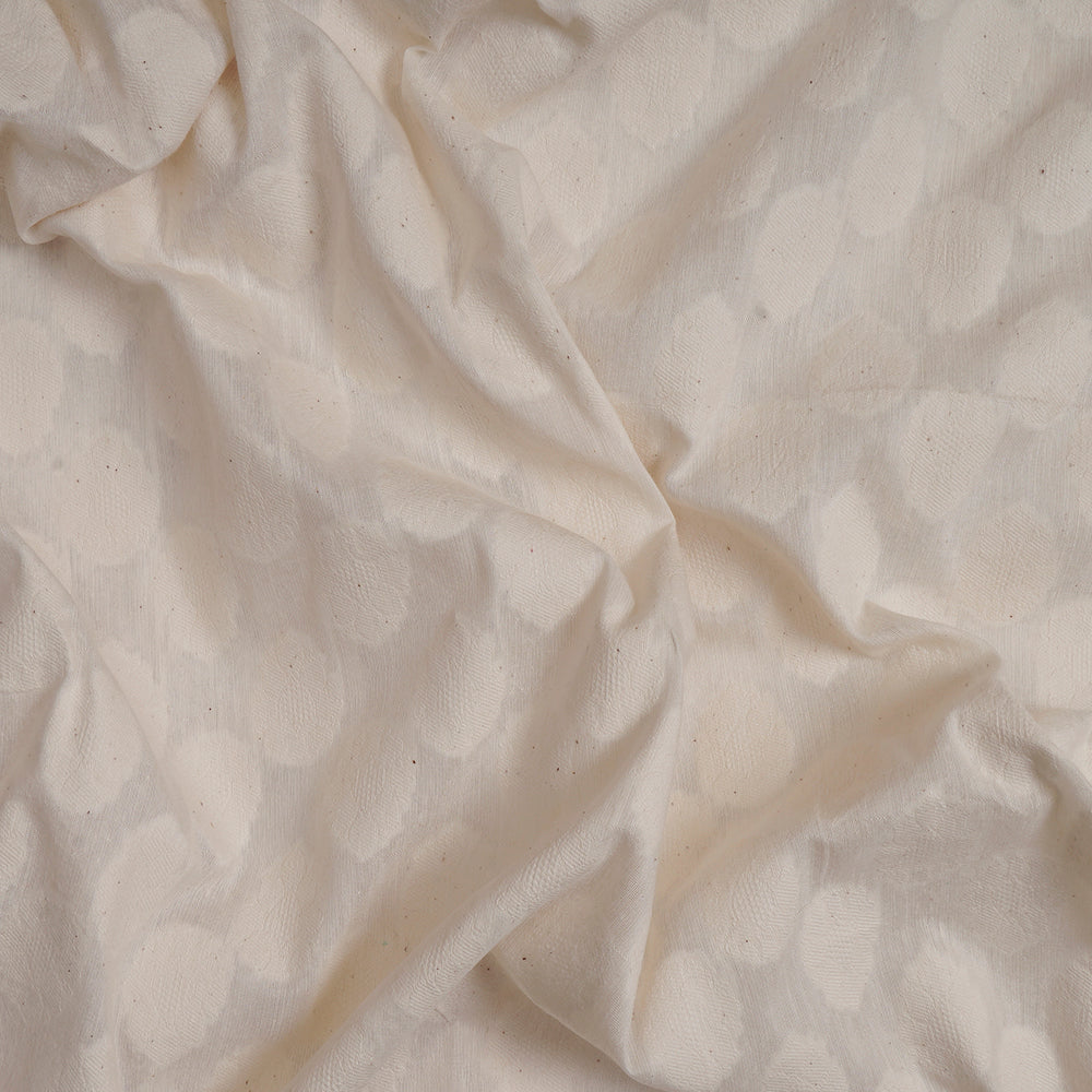 (Pre-Cut 2.45 Mtr) Off White Color Pure Chanderi Jacquard Fabric