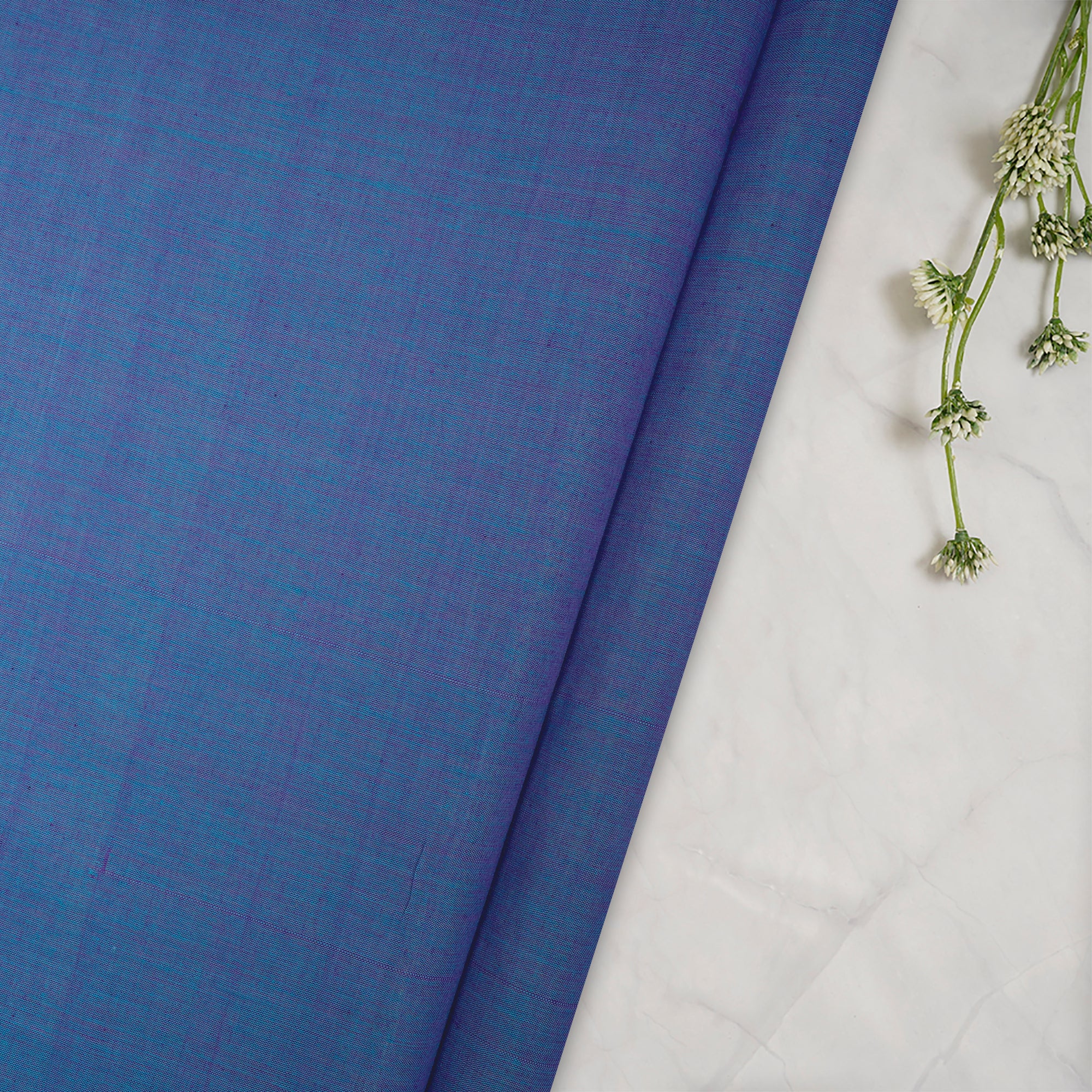 (Pre-Cut 1.00 Mtr) Blue Color Mangalgiri Cotton Fabric