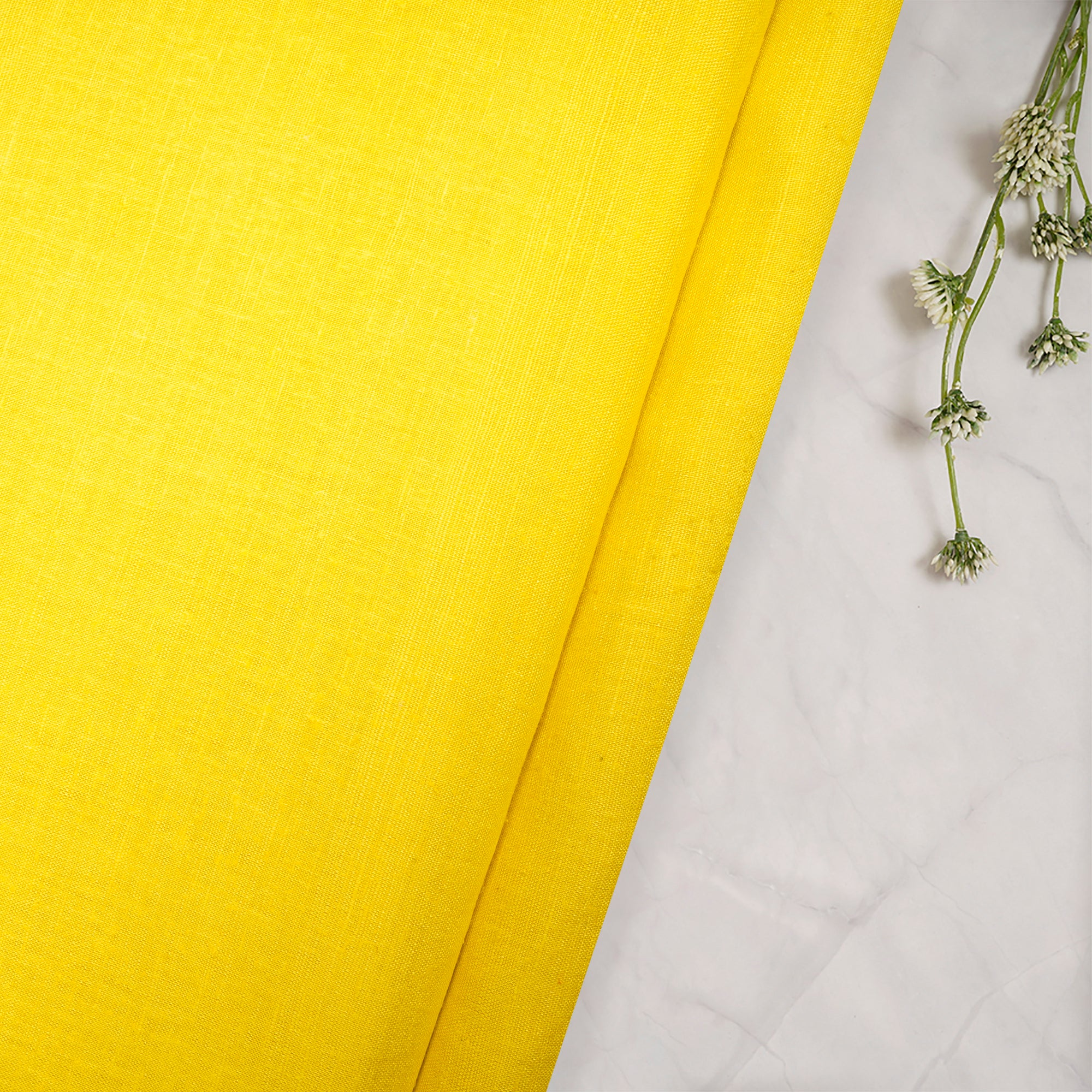 (Pre Cut 4.10 Mtr )Yellow Plain Matka Silk Fabric