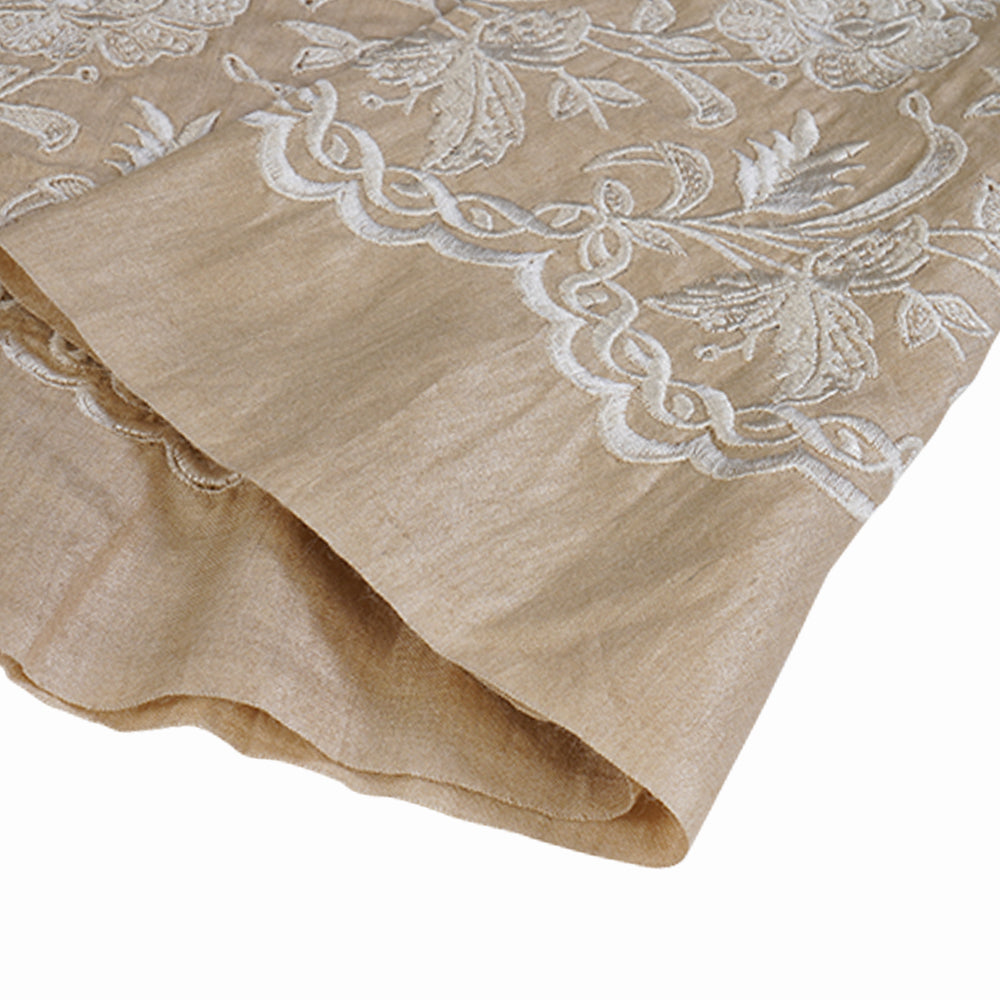 (Pre Cut 1.50 Mtr Piece) Beige-White Color Embroidered Muga Silk Fabric