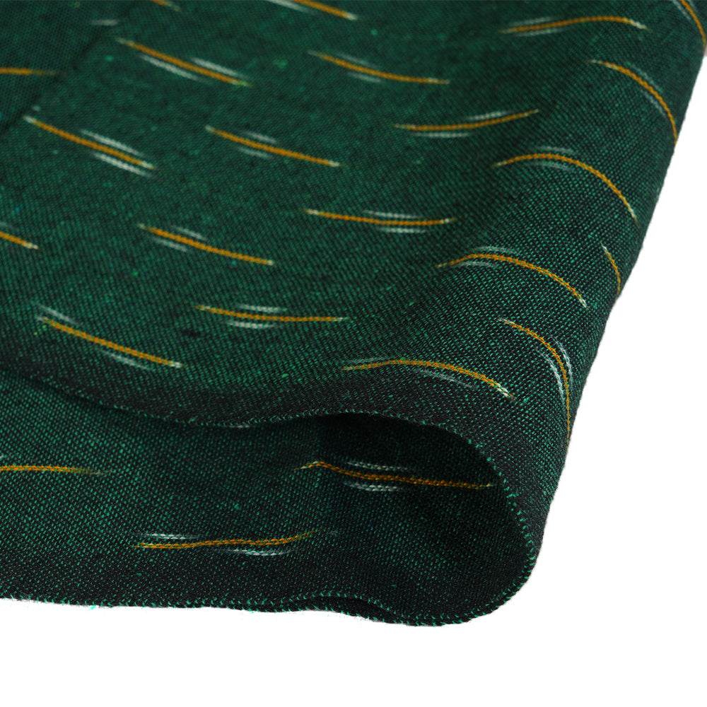 (Pre Cut 1.30 Mtr Piece) Green Color Handwoven Cotton Ikat Fabric