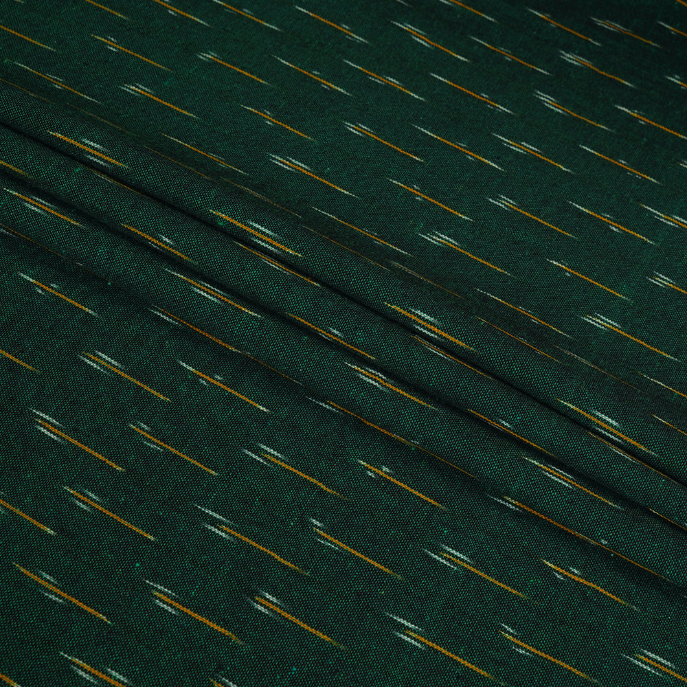 (Pre Cut 1.30 Mtr Piece) Green Color Handwoven Cotton Ikat Fabric