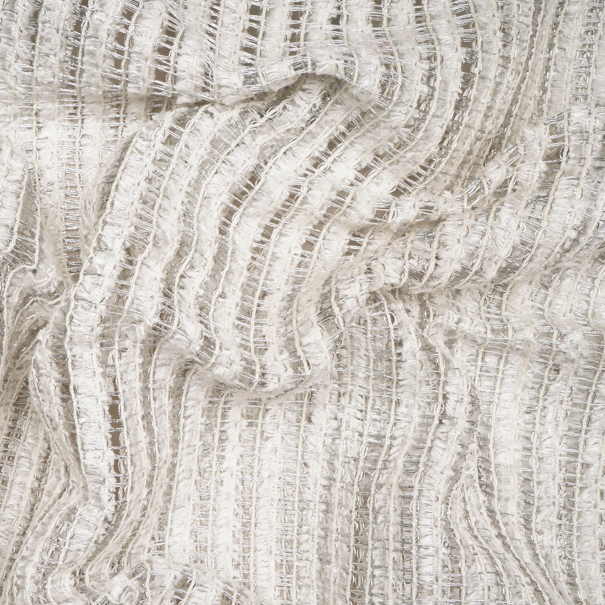 (Pre Cut 2.10 Mtr Piece)  Grey-Silver Color Fancy Nylon Net Fabric