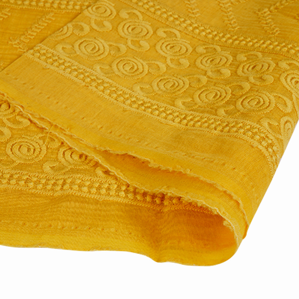 (Pre Cut 1.70 Mtr Piece) Yellow Color Embroidered Pure Chanderi Fabric