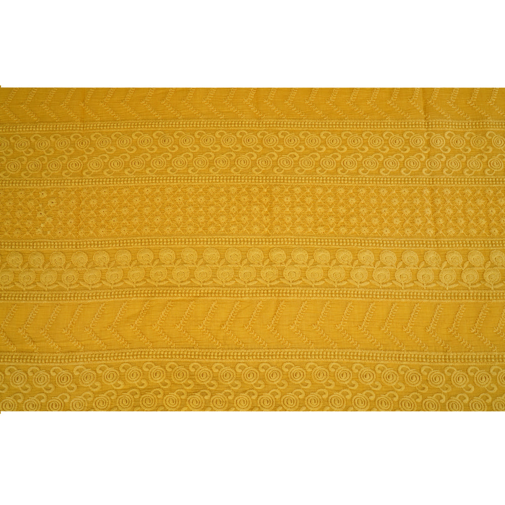 (Pre Cut 1.70 Mtr Piece) Yellow Color Embroidered Pure Chanderi Fabric