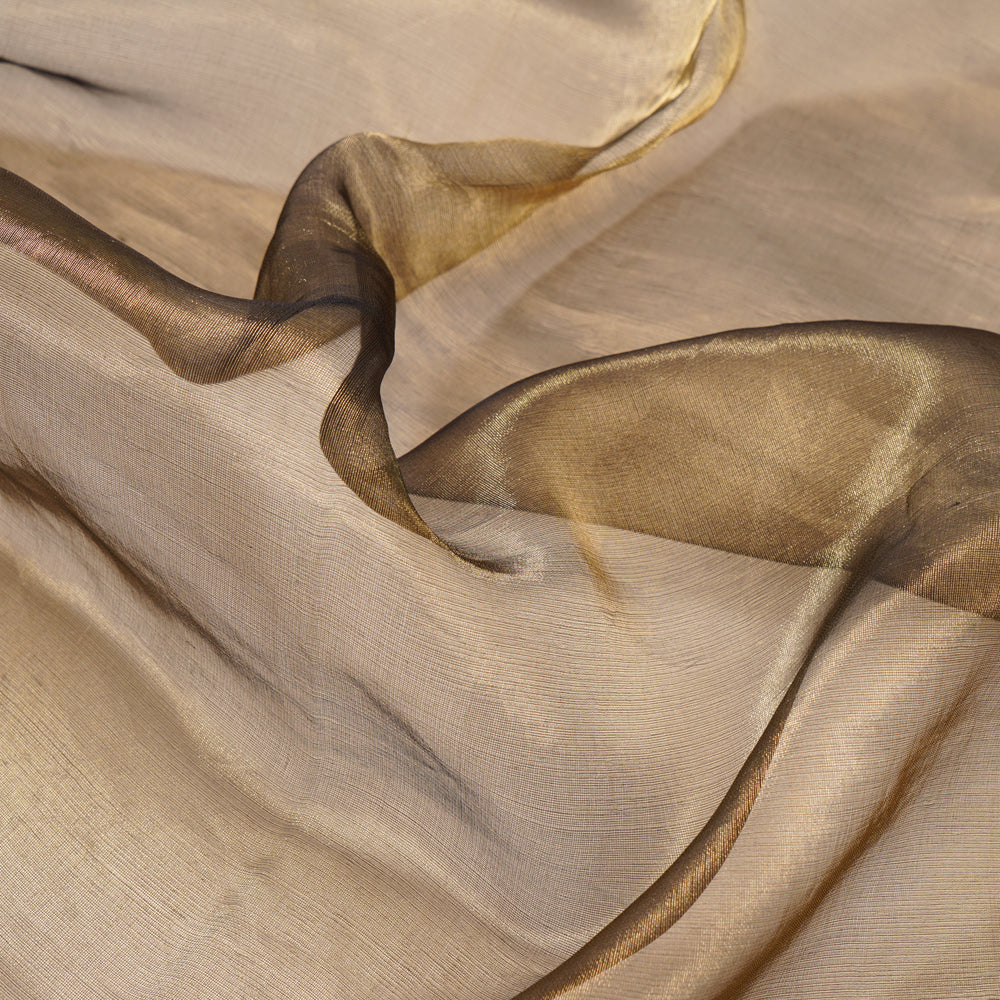(Pre Cut 0.65 Mtr Piece) Antique Gold Color Tissue Fabric