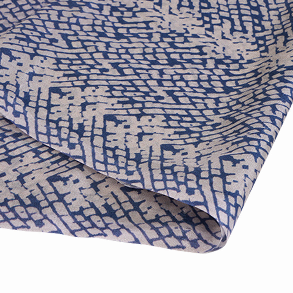 (Pre Cut 2.30 Mtr Piece) Blue-Off White Color Digital Printed Plain Silk Fabric