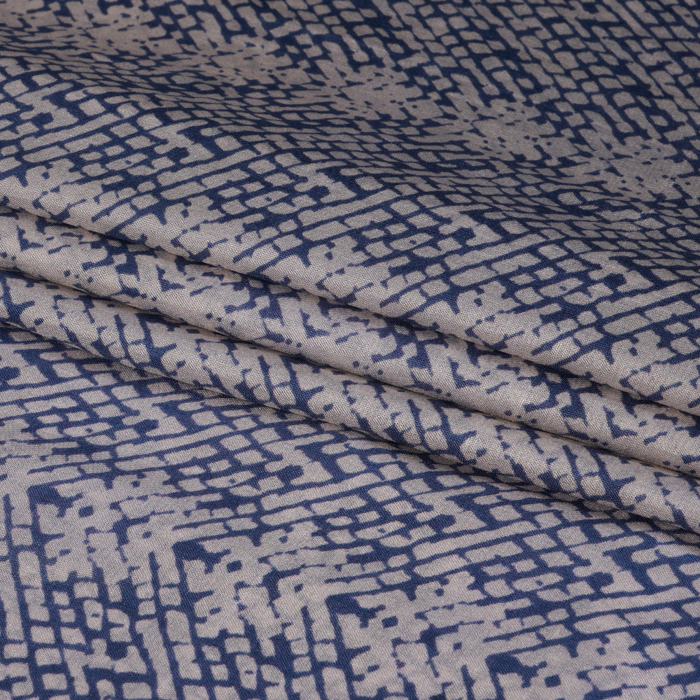 (Pre Cut 2.30 Mtr Piece) Blue-Off White Color Digital Printed Plain Silk Fabric