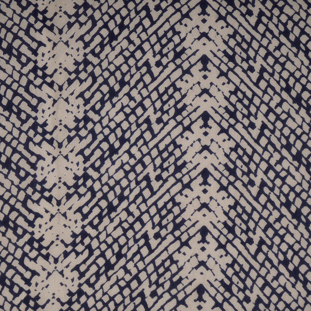 (Pre-Cut 3 Mtr) Blue-Cream Color Digital Printed Pure Silk Fabric