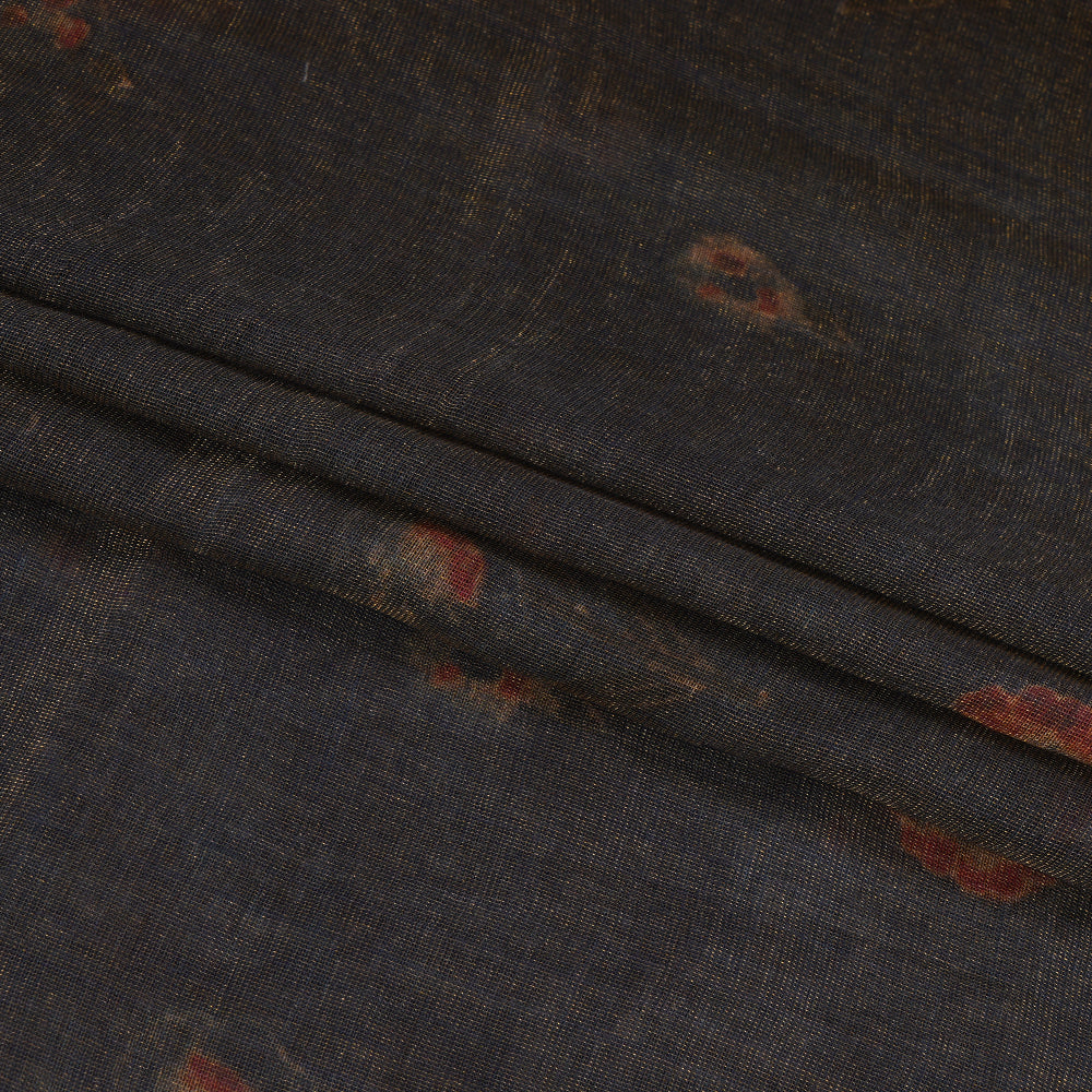 (Pre Cut 1.80 Mtr Piece) Grey-Golden Color Digital Printed Silk Cotton Tissue Chanderi Fabric
