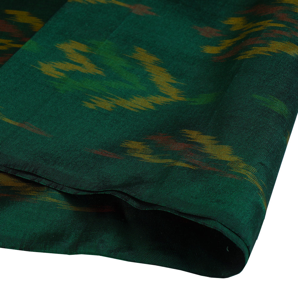 (Pre Cut 1.85 Mtr Piece) Green Color Handwoven Ikat Silk Fabric