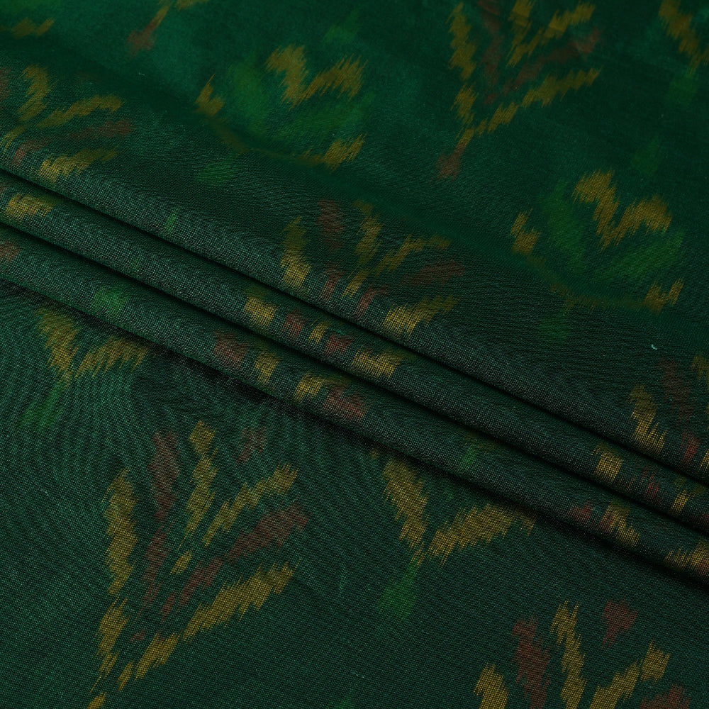 (Pre Cut 1.85 Mtr Piece) Green Color Handwoven Ikat Silk Fabric