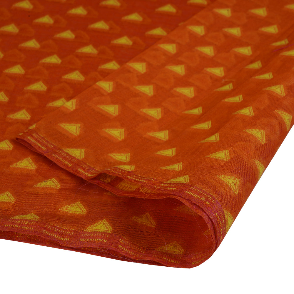 (Pre Cut 1.80 Mtr Piece) Orange Color Handwoven Brocade Chanderi Fabric