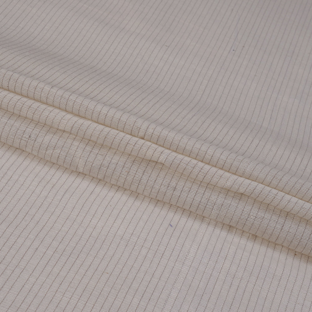 (Pre Cut 0.80 Mtr Piece) Off-White Color Striped Silk Cotton Fabric