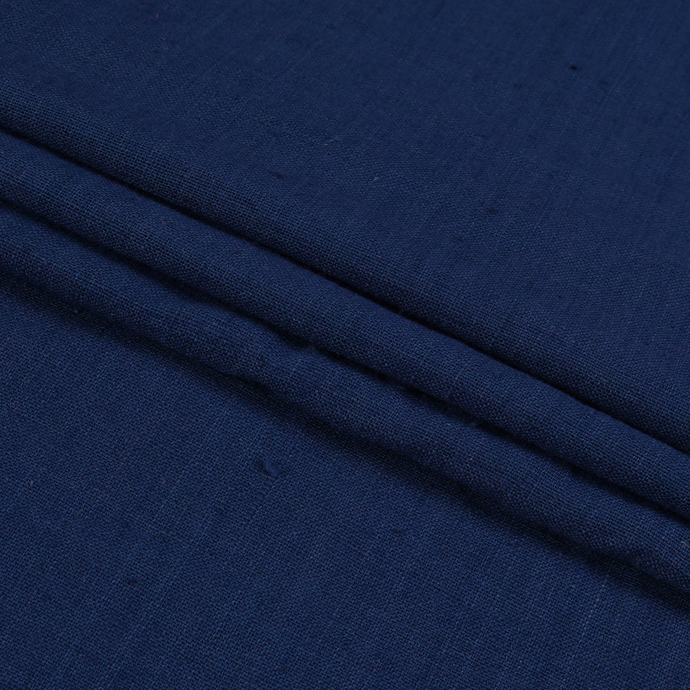 (Pre Cut 1.25 Mtr Piece) Navy Blue Color Handwoven Handspun Cotton Muslin Fabric