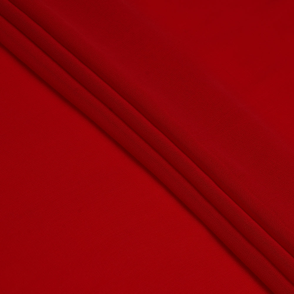 (Pre Cut 3.90 Mtr Piece) Red Color Piece Dyed Viscose Georgette Fabric