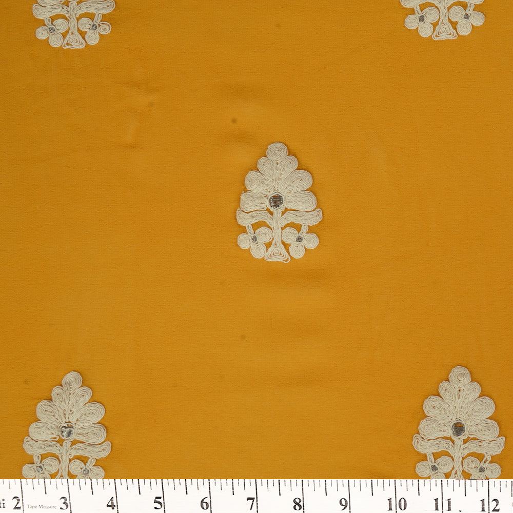(Pre Cut 3.70 Mtr Piece) Mango Color Embroidered Georgette Silk Fabric
