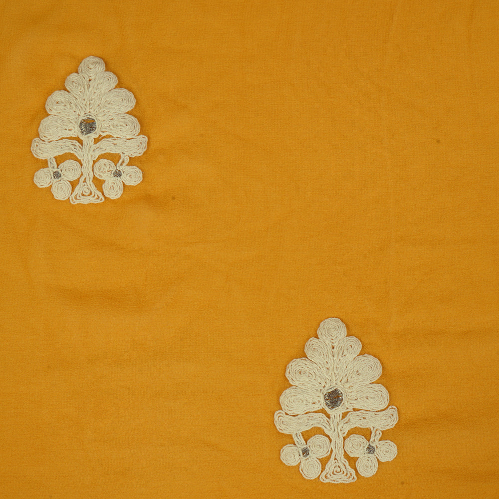 (Pre Cut 3.70 Mtr Piece) Mango Color Embroidered Georgette Silk Fabric