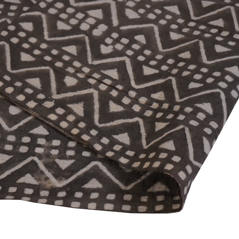 (Pre Cut 1.35 Mtr Piece) Grey Color Handcrafted Ajrak Printed Cotton Fabric