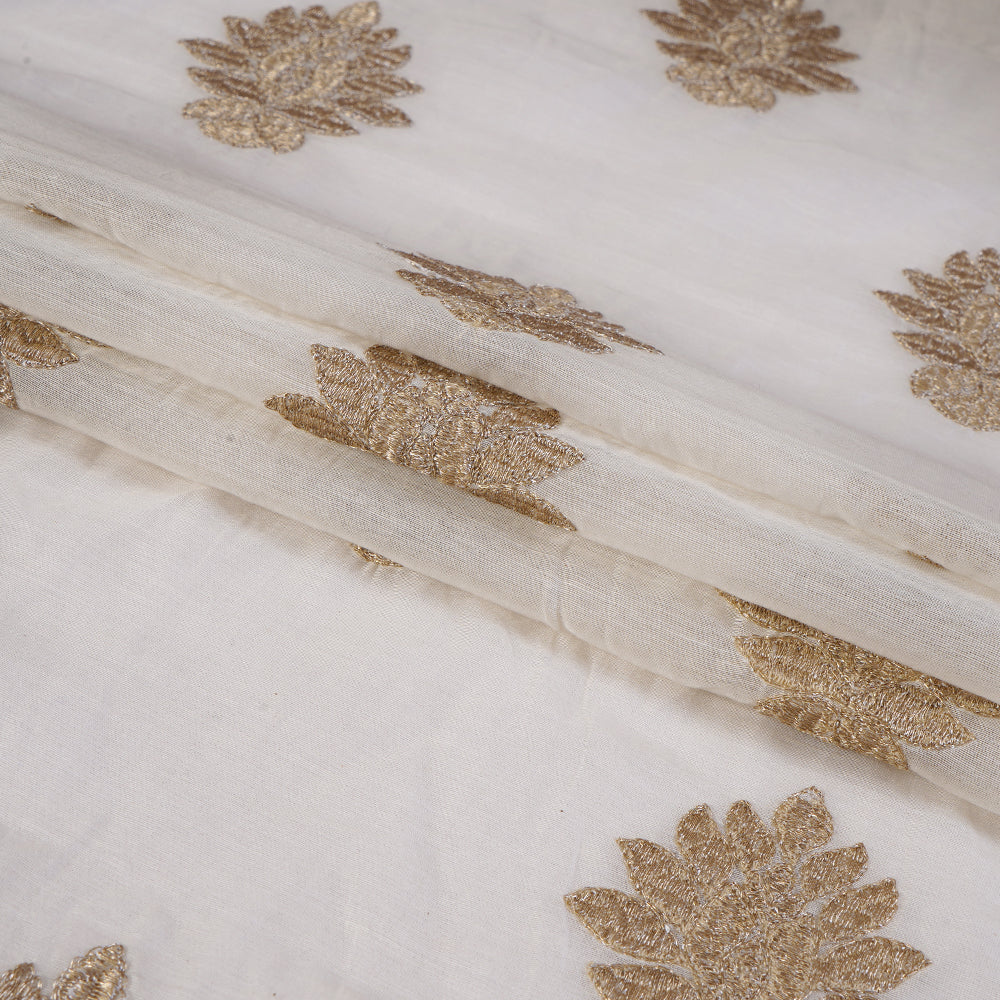 (Pre Cut 2.20 Mtr Piece) Off-White Color Embroidered Pure Chanderi Fabric