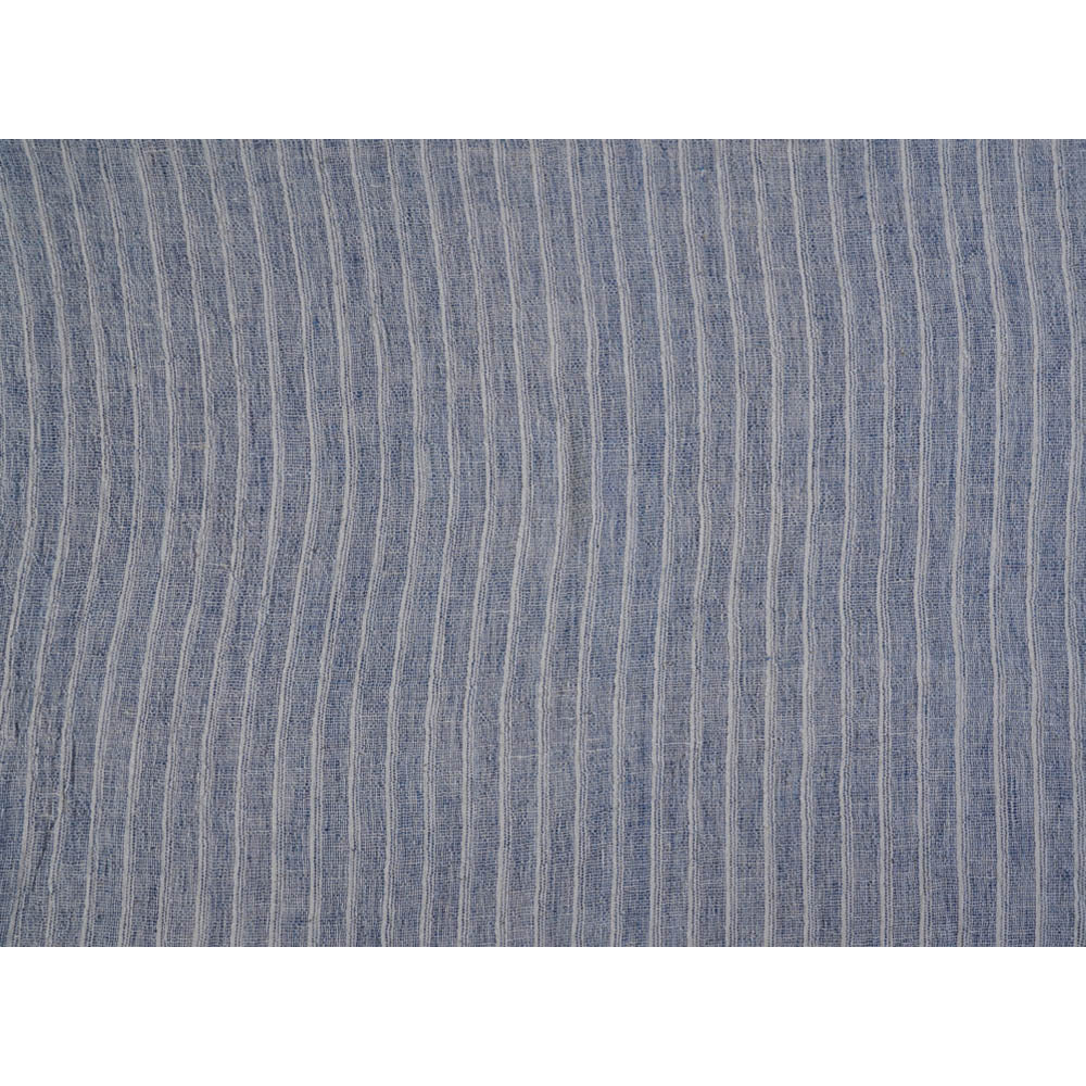 (Pre Cut 0.95 Mtr Piece) Off White-Blue Color Handwoven Handspun Kala Cotton Fabric