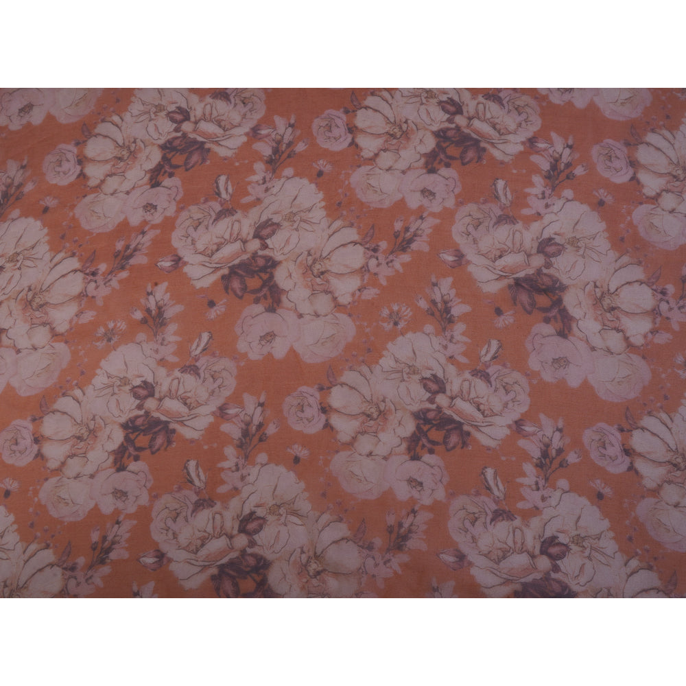 (Pre Cut 1.00 Mtr Piece) Orange Color Digital Printed Organza Silk Fabric