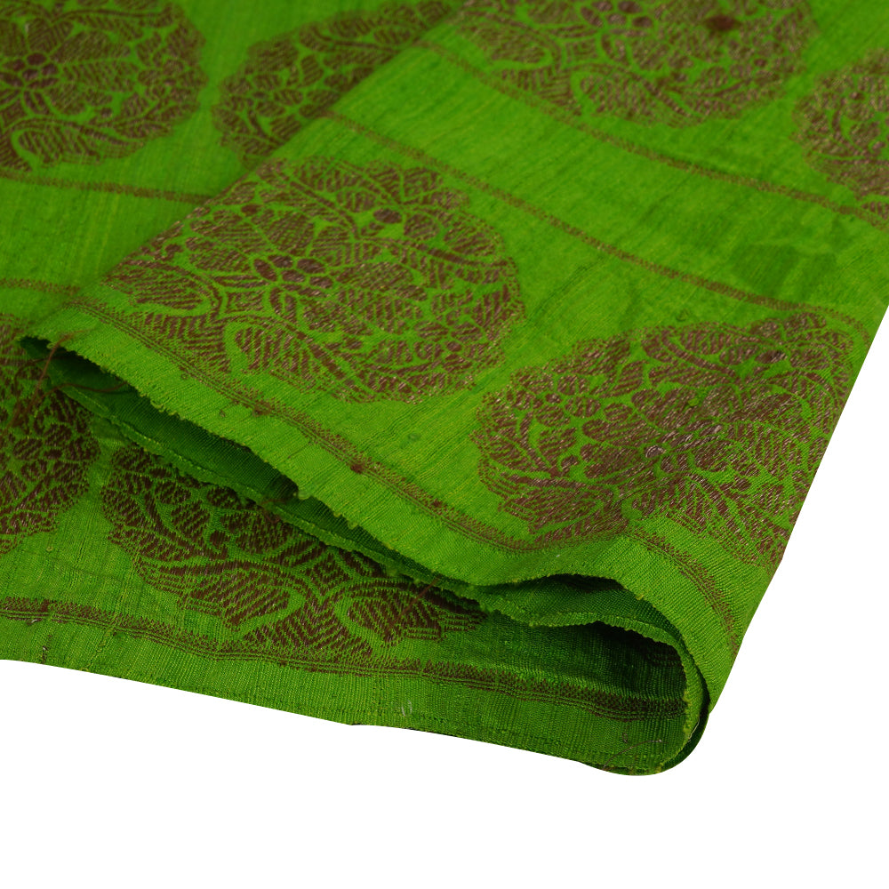 (Pre Cut 1.50 Mtr Piece) Green Color Brocade Silk Fabric