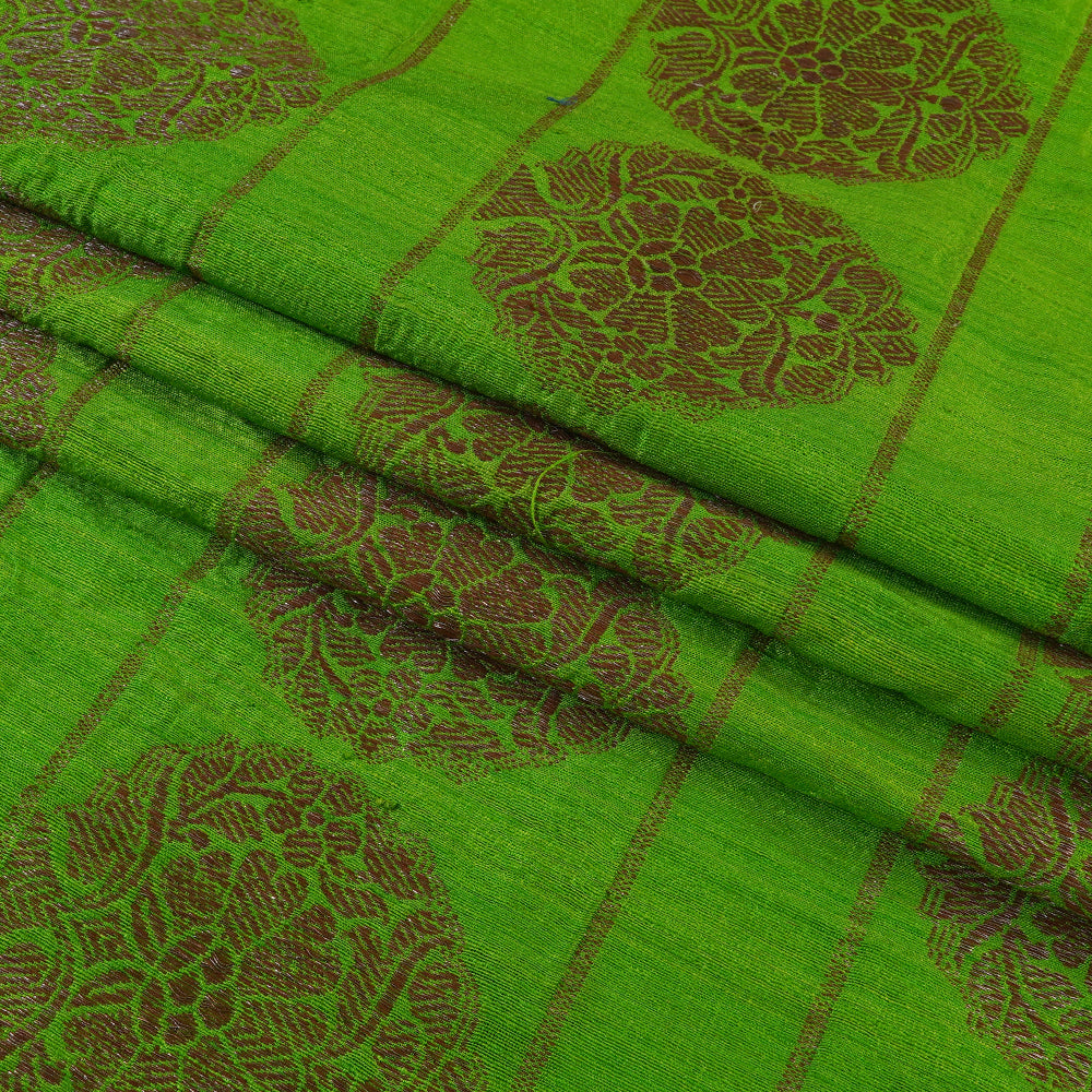 (Pre Cut 1.50 Mtr Piece) Green Color Brocade Silk Fabric