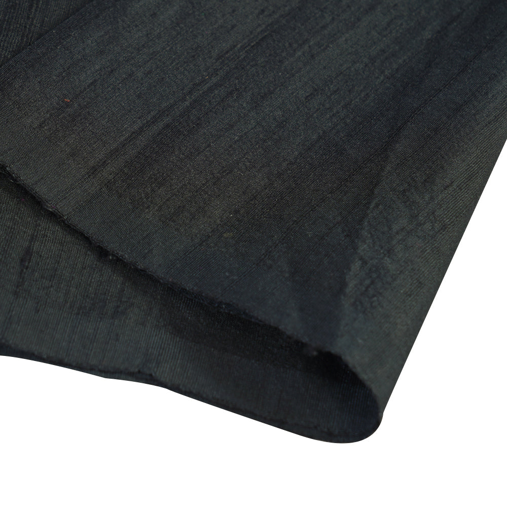 (Pre Cut 1.80 Mtr Piece) Black Color Dupion Silk Fabric
