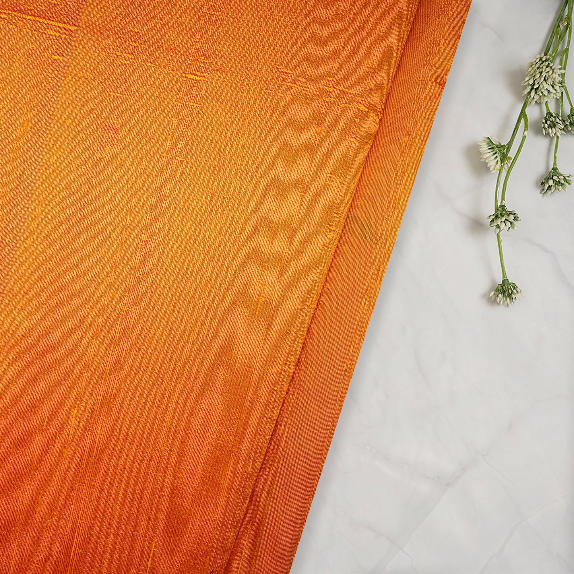 (Pre Cut 4.90 Mtr Piece) Orange Color Dupion Silk Fabric