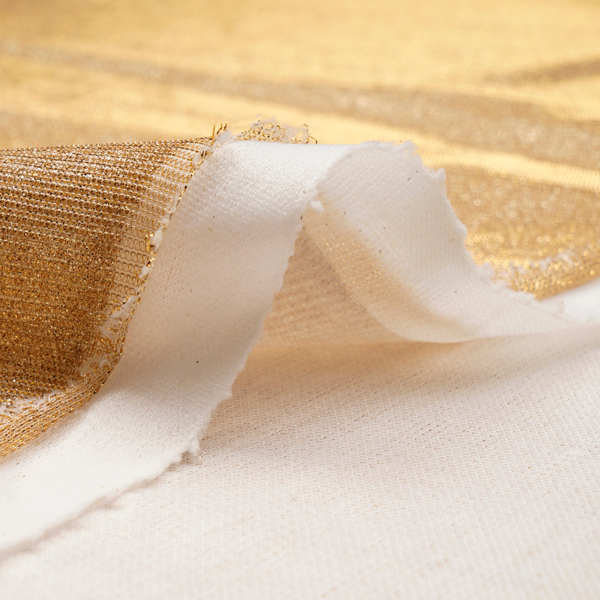 (Pre Cut 2.25 Mtr Piece) Golden Color Fancy Nylon Fabric
