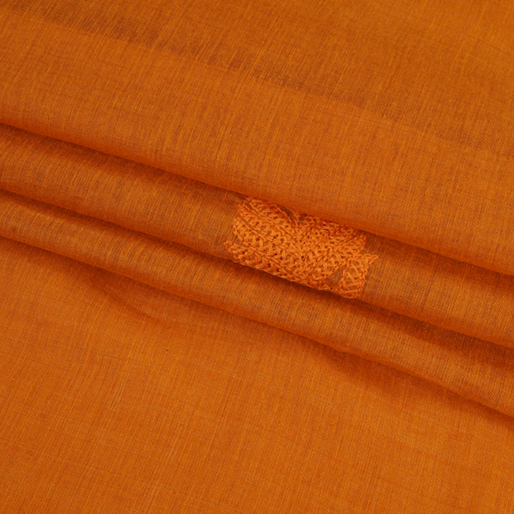 (Pre Cut 1.85 Mtr Piece) Orange Color Embroidered Chanderi Fabric
