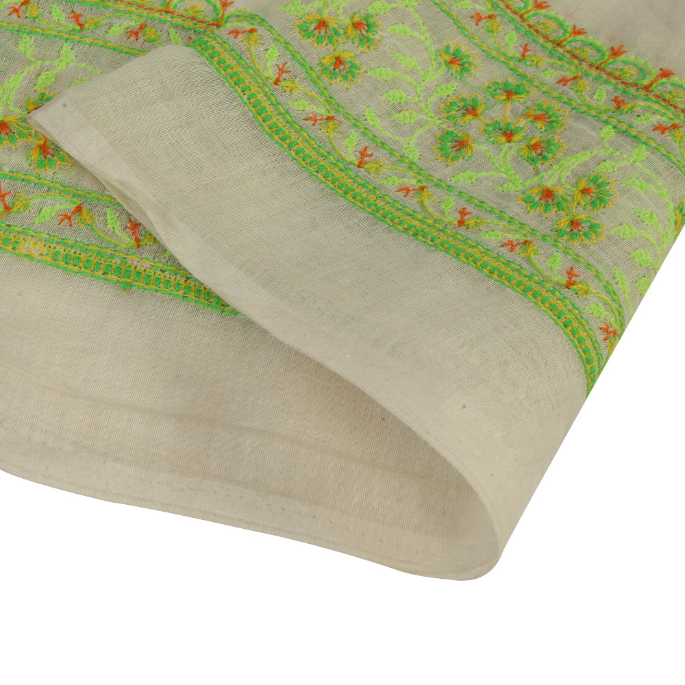 (Pre Cut 1.70 Mtr Piece) White Color Embroidered Chanderi Fabric