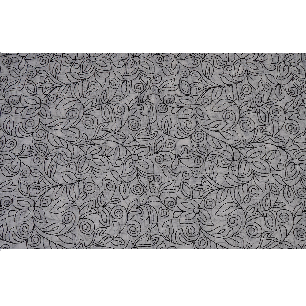 (Pre Cut 2.25 Mtr Piece) Off-White-Black Color Embroidered Chanderi Fabric