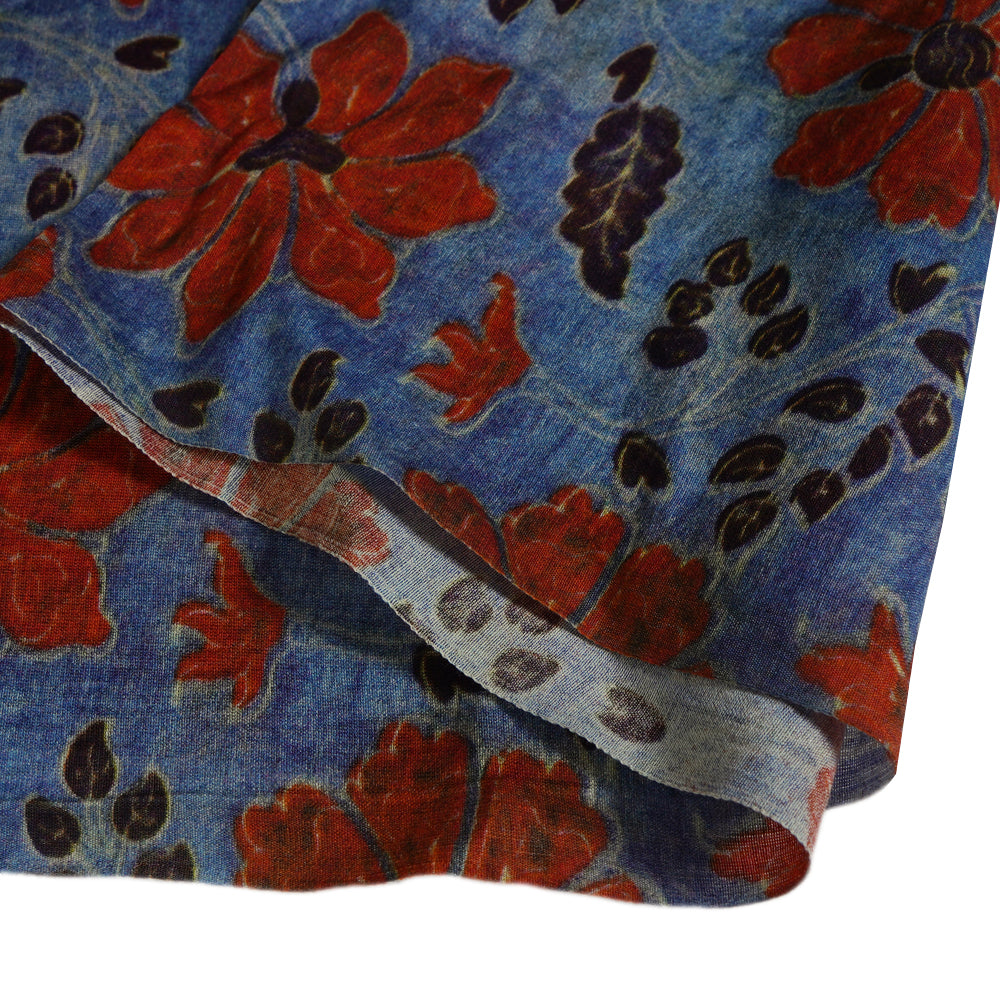 (Pre Cut 1.65 Mtr Piece) Blue-Red Color Digital Printed Chanderi Fabric