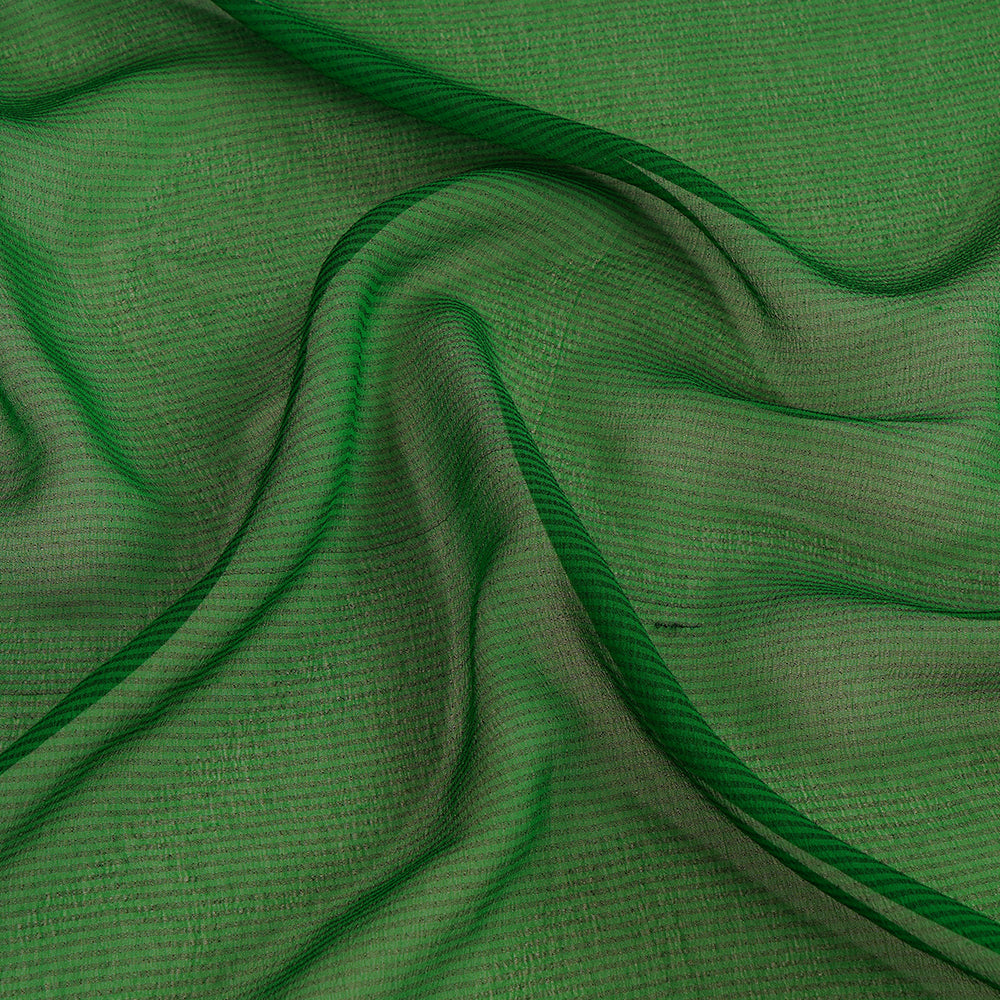 (Pre Cut 4.05 Mtr Piece) Green Color Striped Chiffon Silk Fabric