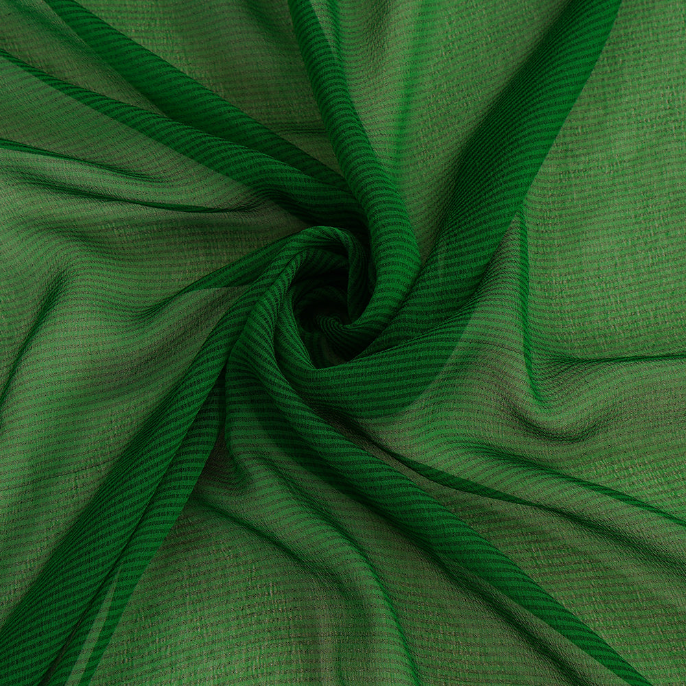 (Pre Cut 4.05 Mtr Piece) Green Color Striped Chiffon Silk Fabric