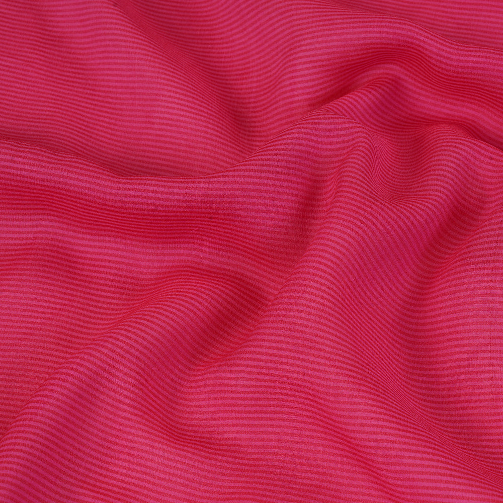 (Pre Cut 4.70 Mtr Piece) Pink Color Striped Chiffon Silk Fabric