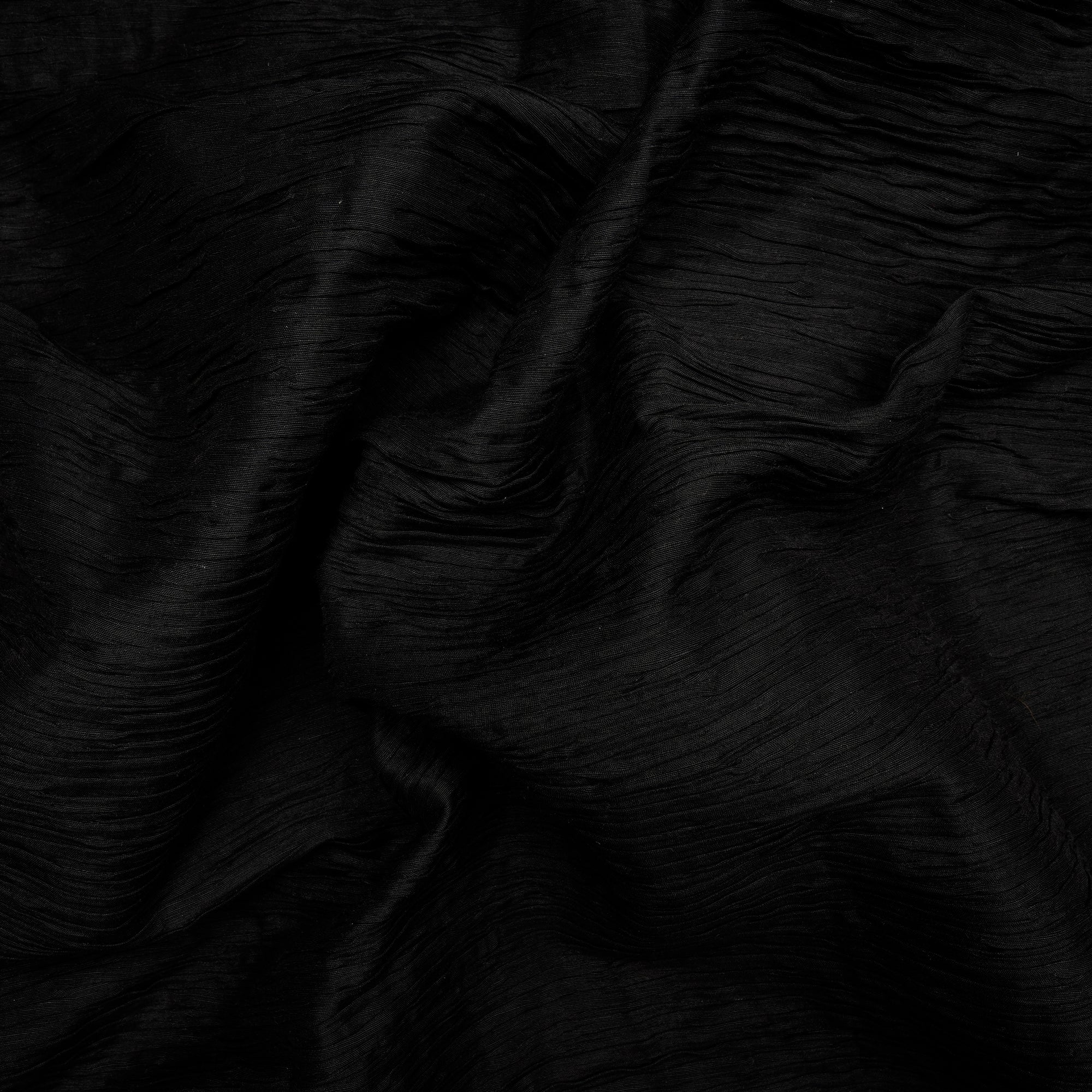 (Pre Cut 4.75 Mtr Piece) Black Color Value Added Pleated Bemberg Fabric With Back Pasting