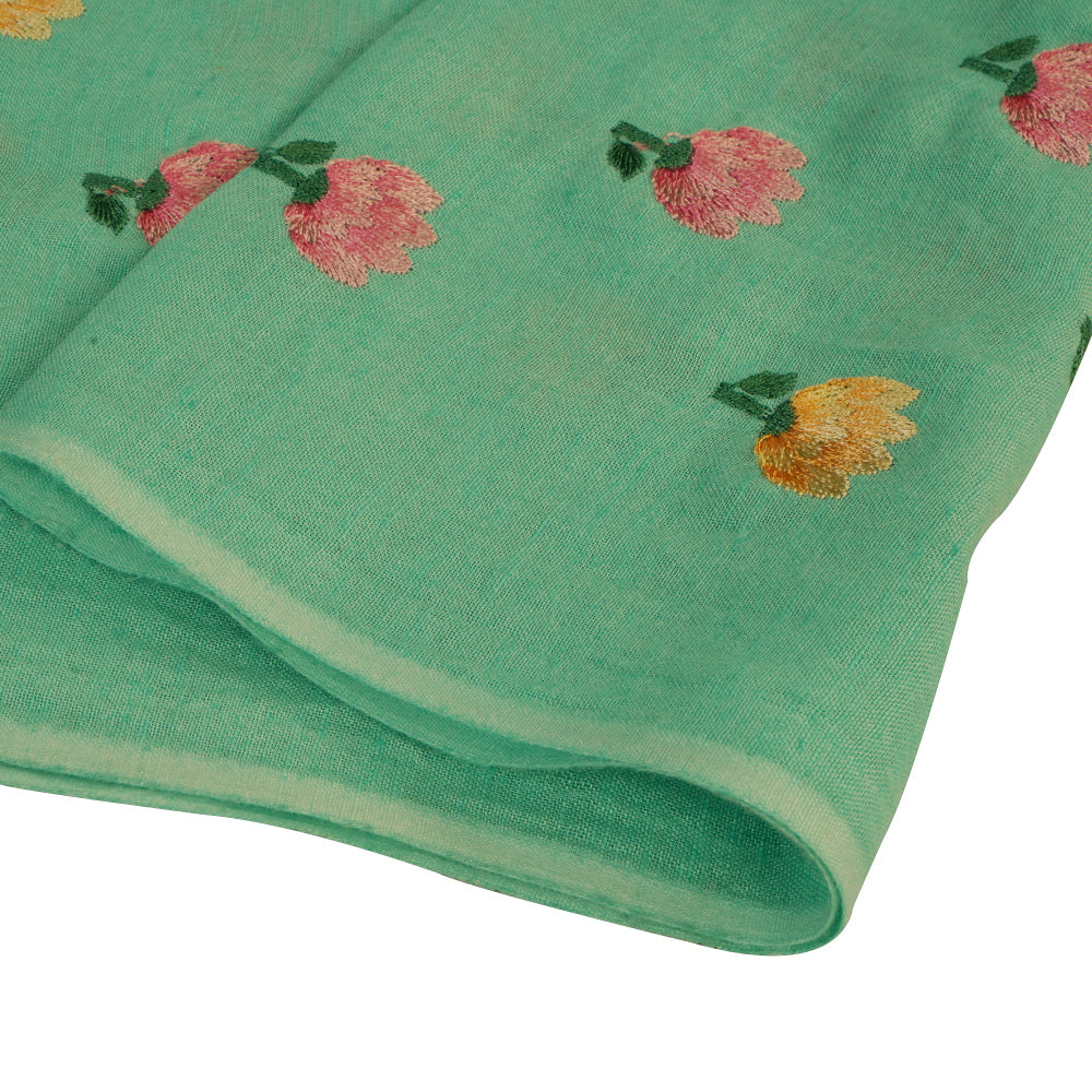 (Pre Cut 1.80 Mtr Piece) Multi Color Embroidered Cotton Linen Fabric